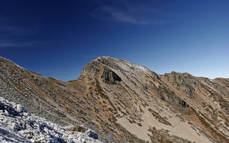 Snow-dusted mountain peak