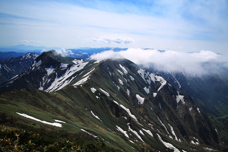 snow-dusted mountain peaks