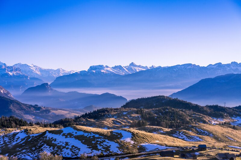 Snow-dusted Mountains — Blue
