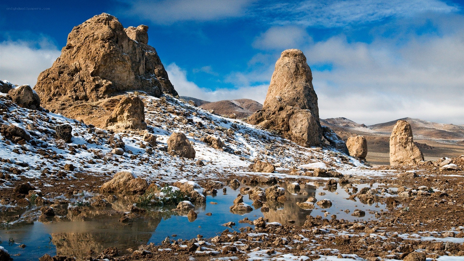 Snow-dusted rock formations