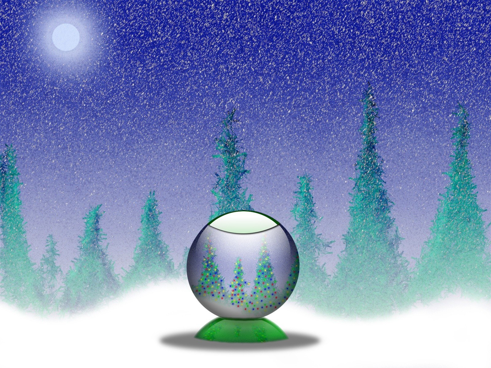 Snow globe in winter forest