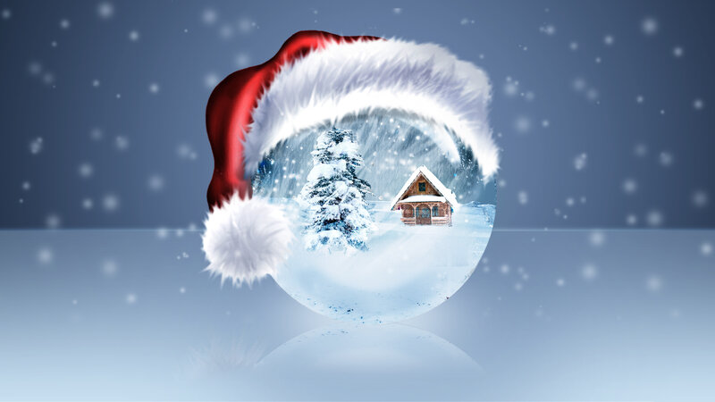 Snow Globe with Cabin — Blue, Peaceful