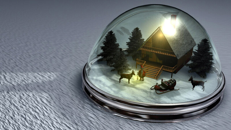 Snow Globe with Cabin — White, Peaceful