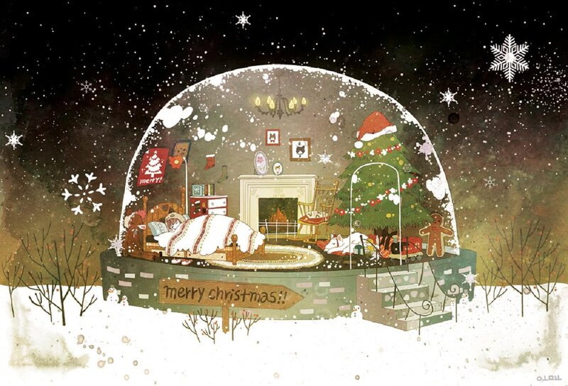 Snow Globe with Christmas Scene — White