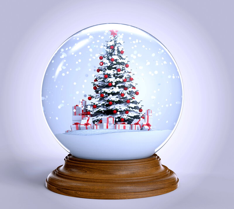 Snow Globe with Christmas Tree — White