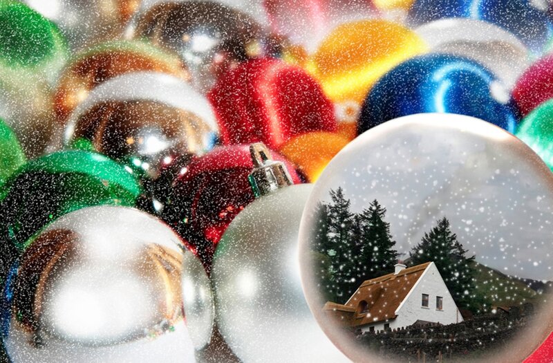 Snow Globe with House — White, Festive