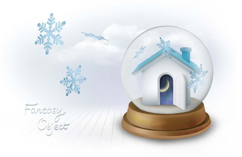 Snow Globe with House — White, Serene