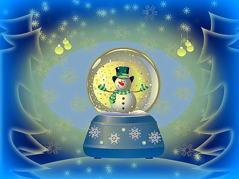 Snow Globe with Snowman — Blue, Festive