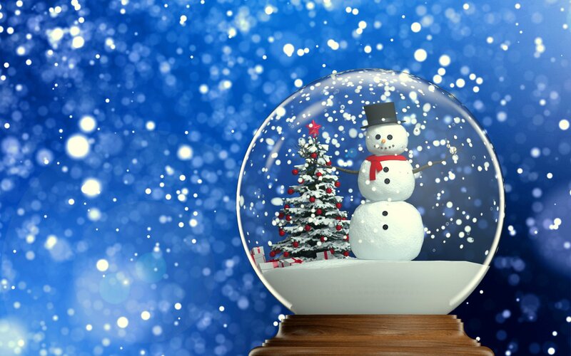 Snow Globe with Snowman — Blue, Festive, Winter, 3d Render, Christmas Tree