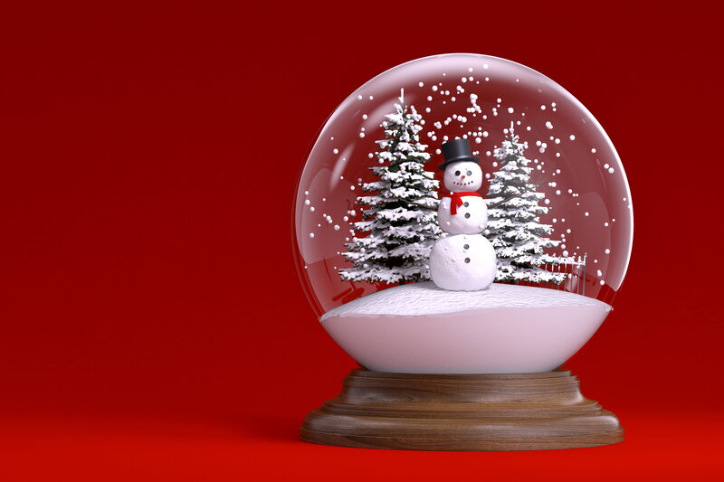 Snow Globe with Snowman — Red, Festive