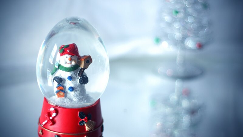 Snow Globe with Snowman — Red, Festive, Winter