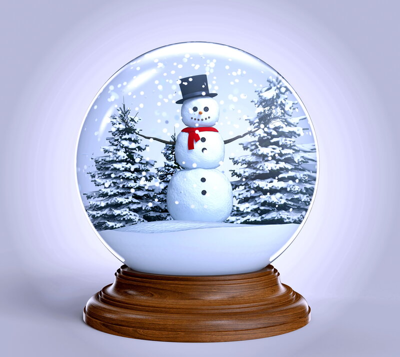 Snow Globe with Snowman — White, Festive, Winter, 3d Render