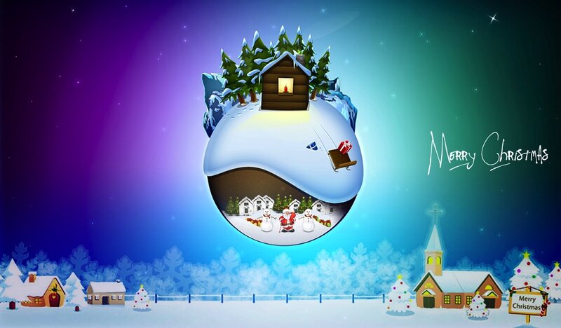 Snow Globe with Village — Blue
