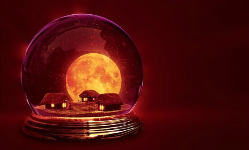 Snow Globe with Village — Red, Dramatic