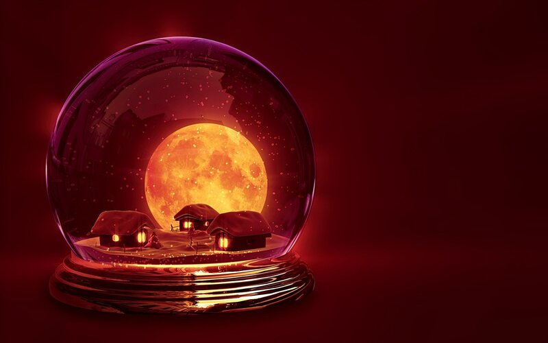 Snow Globe with Village — Red