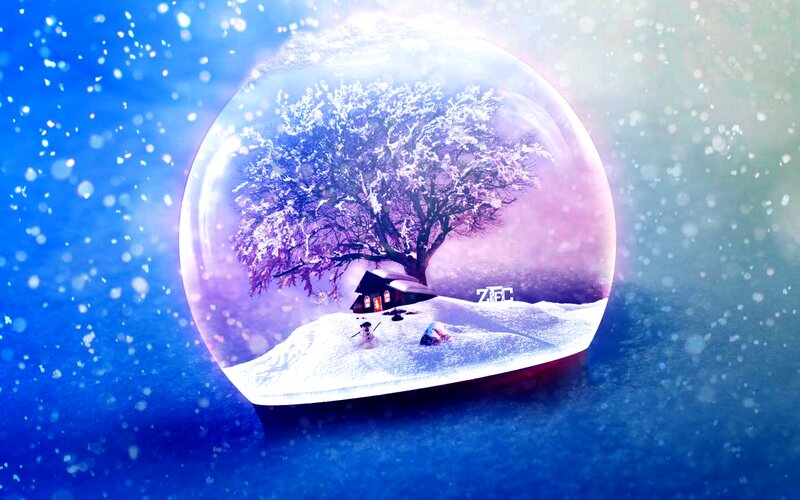 Snow Globe with Winter Scene — Blue, Serene