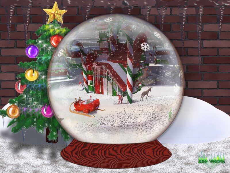 Snow Globe with Winter Scene — Green, Festive, Digital Art