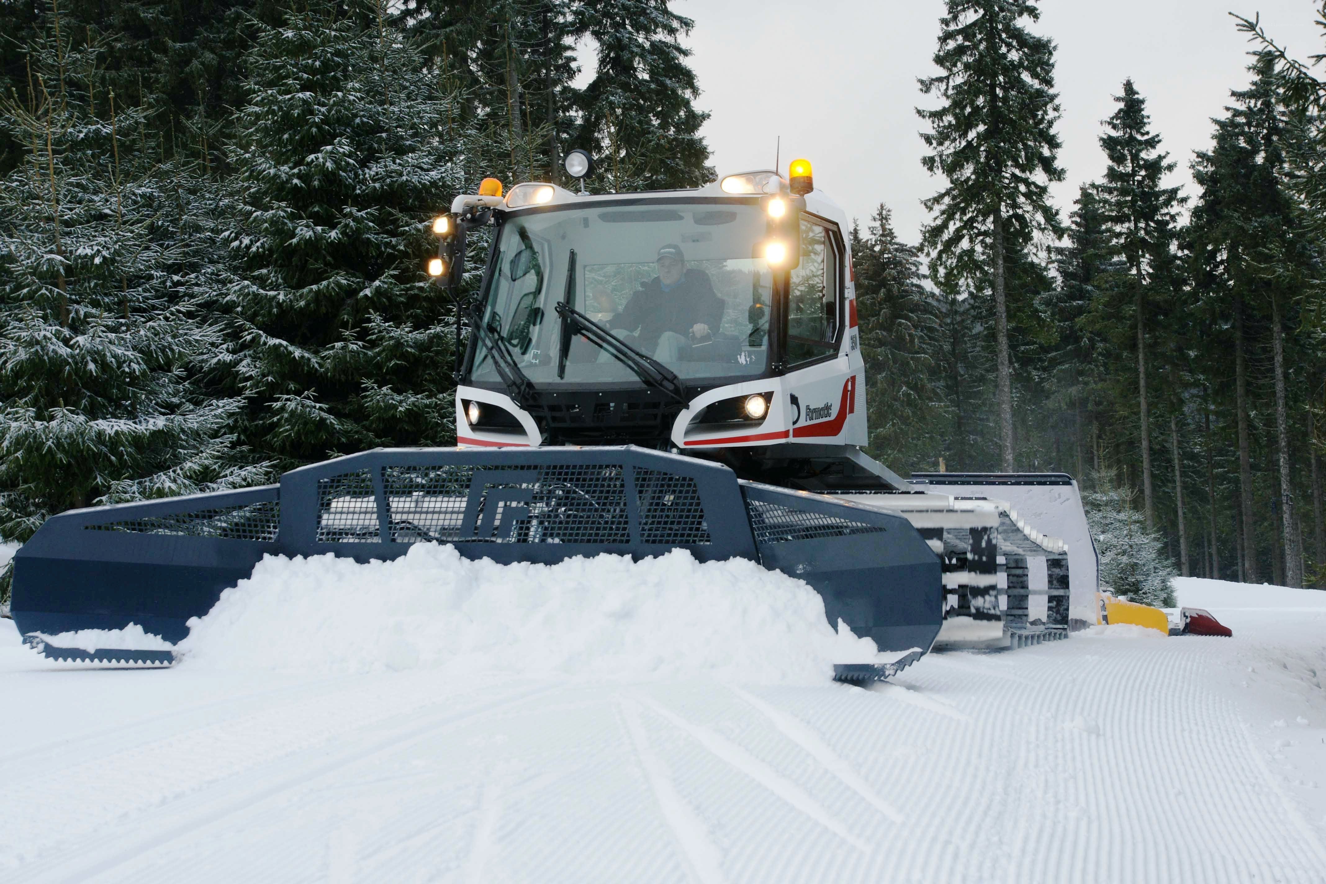 Snow groomer in forest