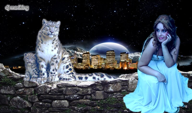 Snow Leopard and Cub — Blue, Dreamy