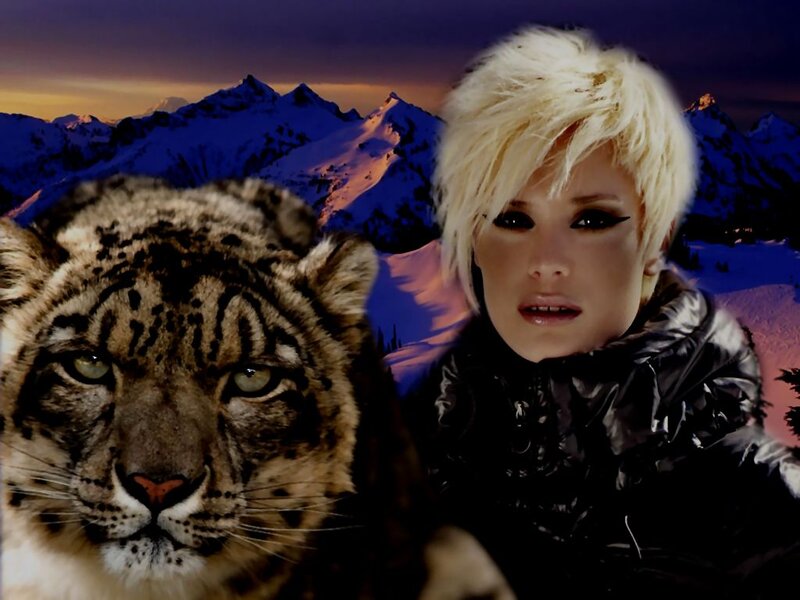 Snow Leopard and Woman — Blue