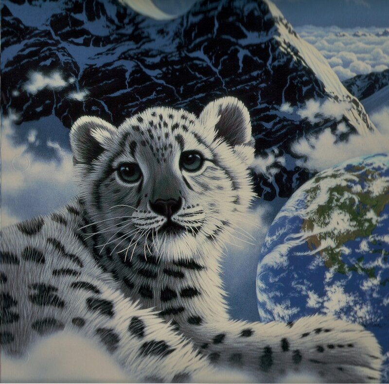 Snow Leopard Cub — White, Dramatic, Digital Art