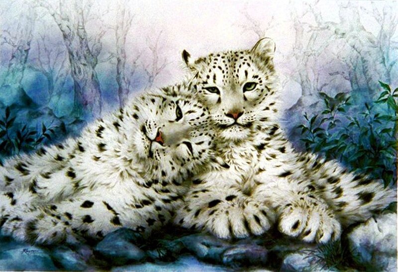 Snow Leopard Cubs — White, Serene, Winter