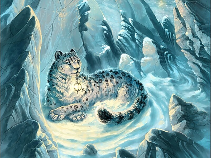 snow leopard in icy cave