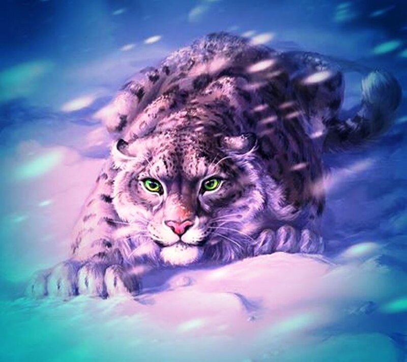 Snow Leopard in Snow — Blue