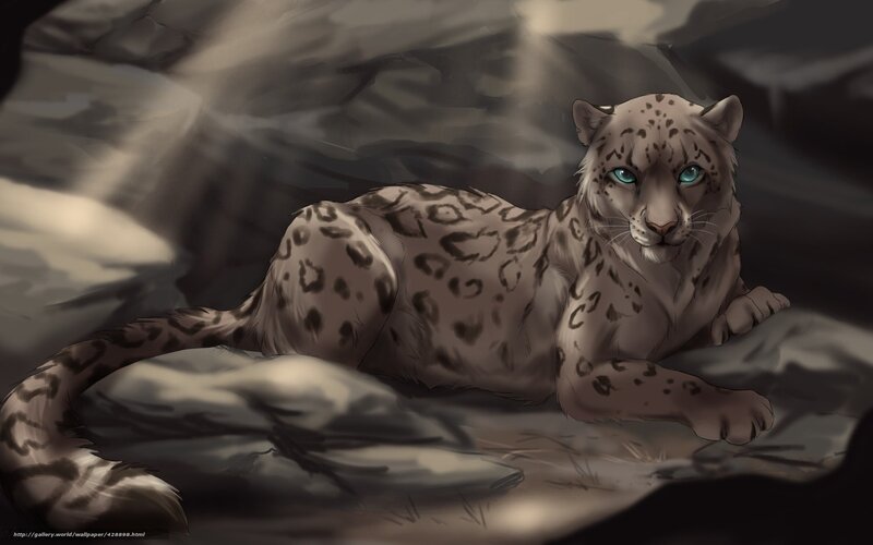 Snow Leopard Lying Down — Gray, Dramatic, Digital Art