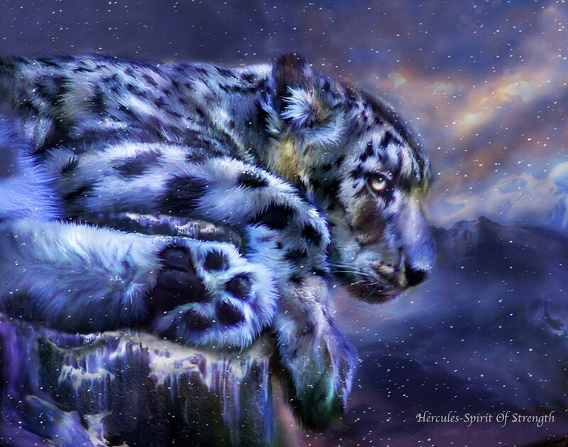 Snow Leopard on Cliff — Purple
