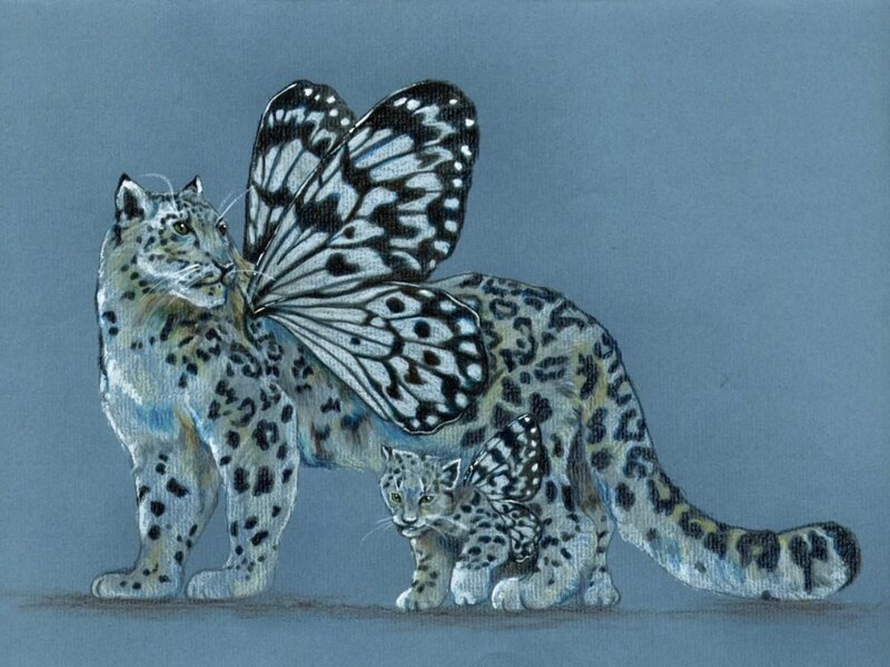 Snow Leopard with Butterfly Wings