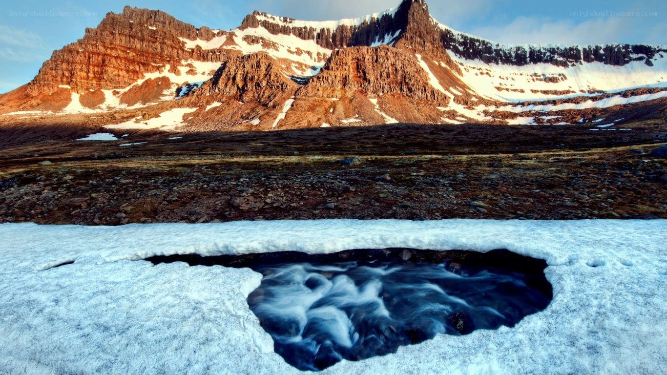 Snow melt stream in mountain landscape