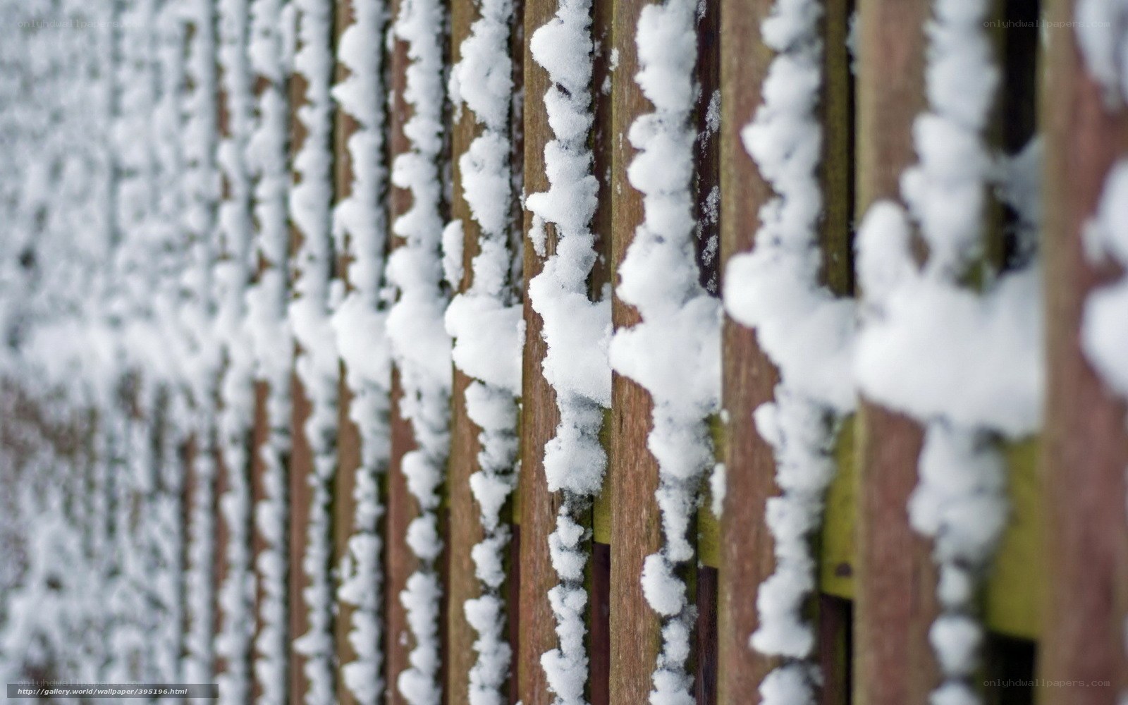 Snow on wooden fence