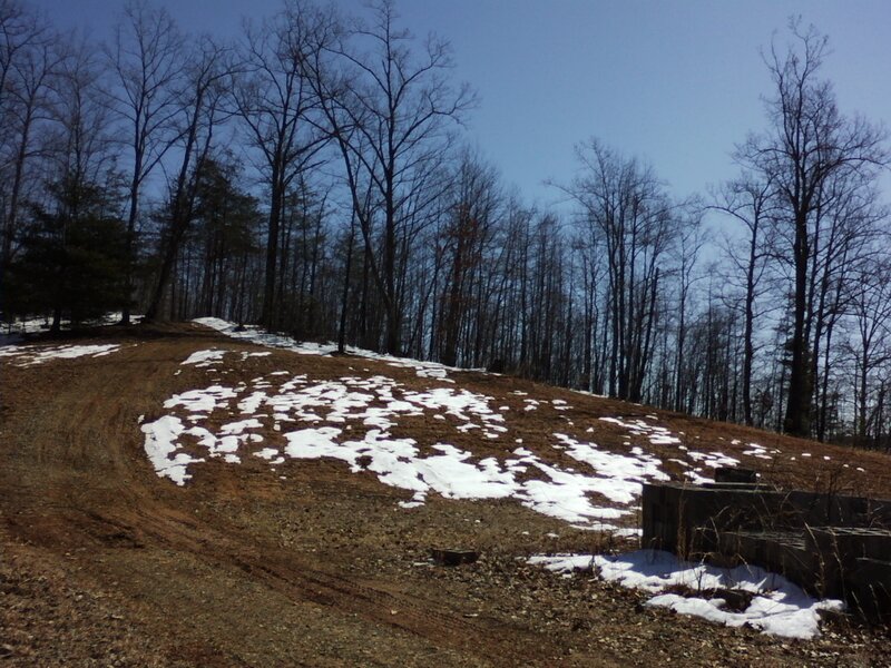 Snow patches on a forest hillside