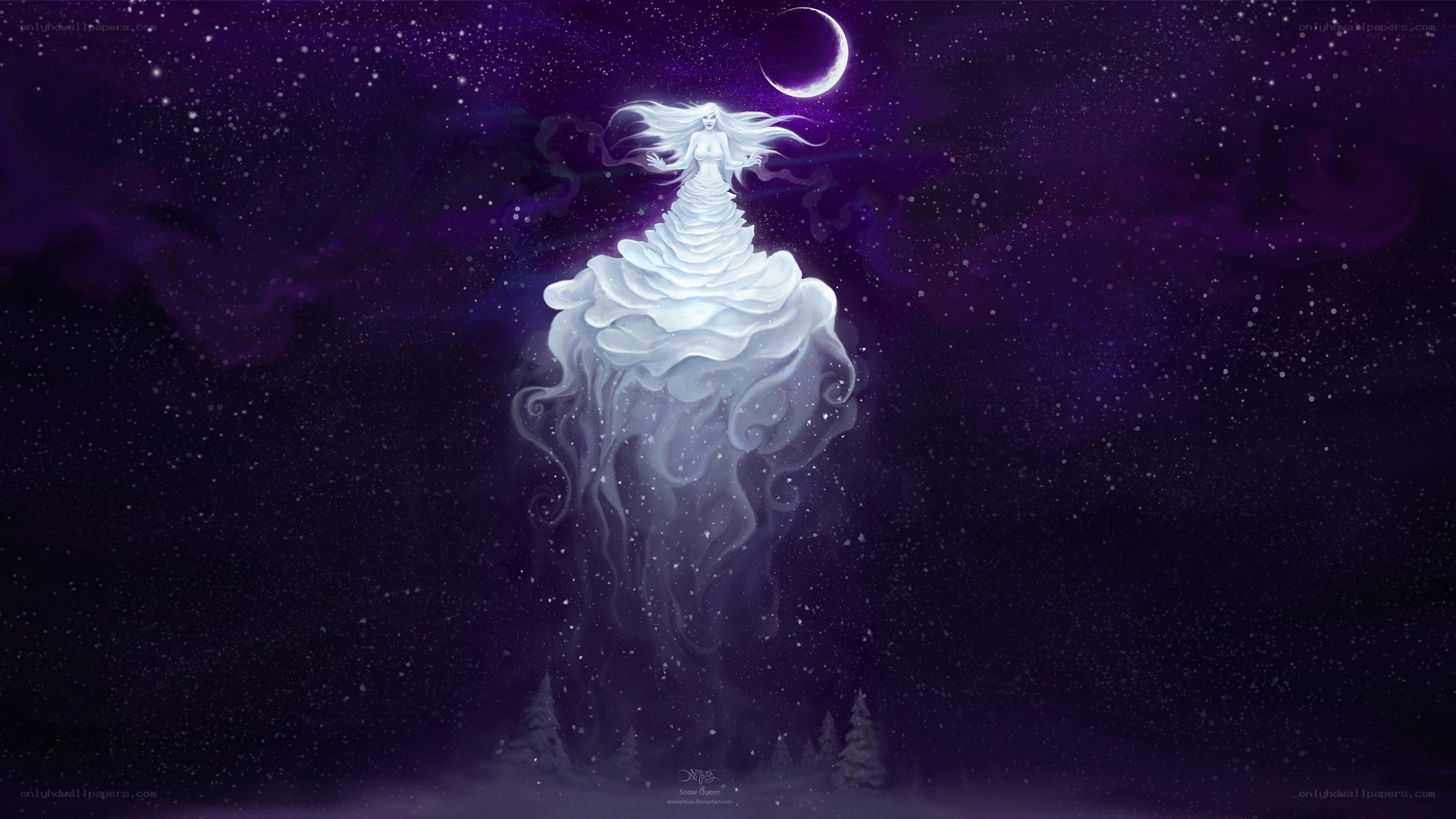 snow queen in starry night