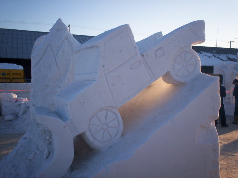Snow sculpture of a car