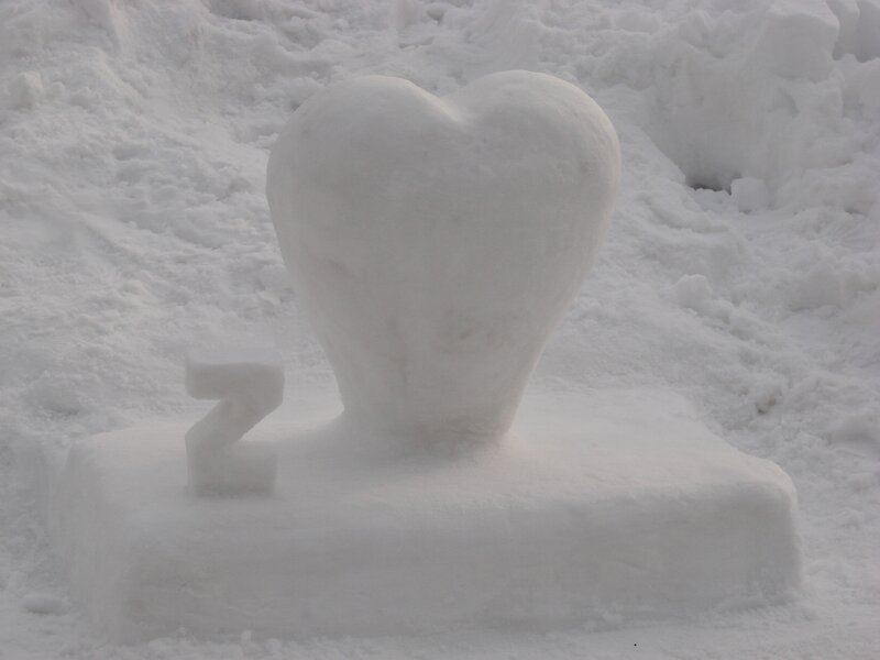 Snow sculpture of heart and letter Z