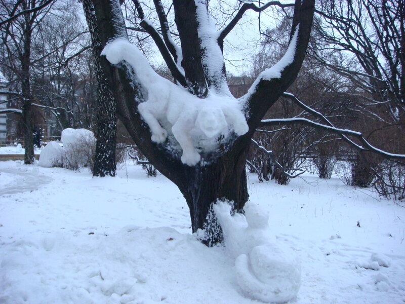 Snow sculpture on tree