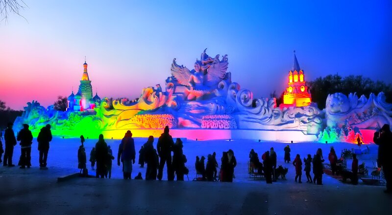 Snow Sculptures at Night — Blue