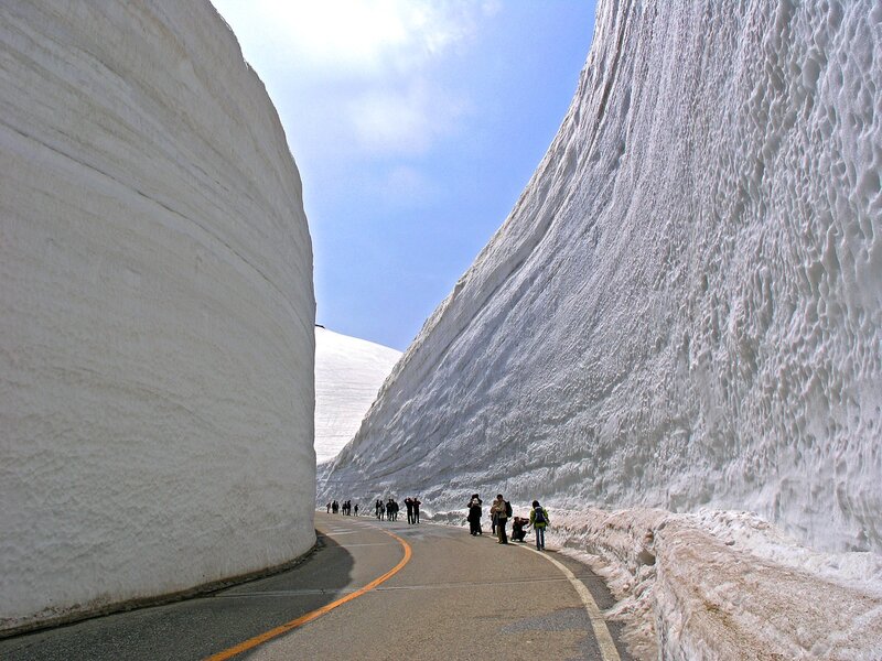Snow walls on a road