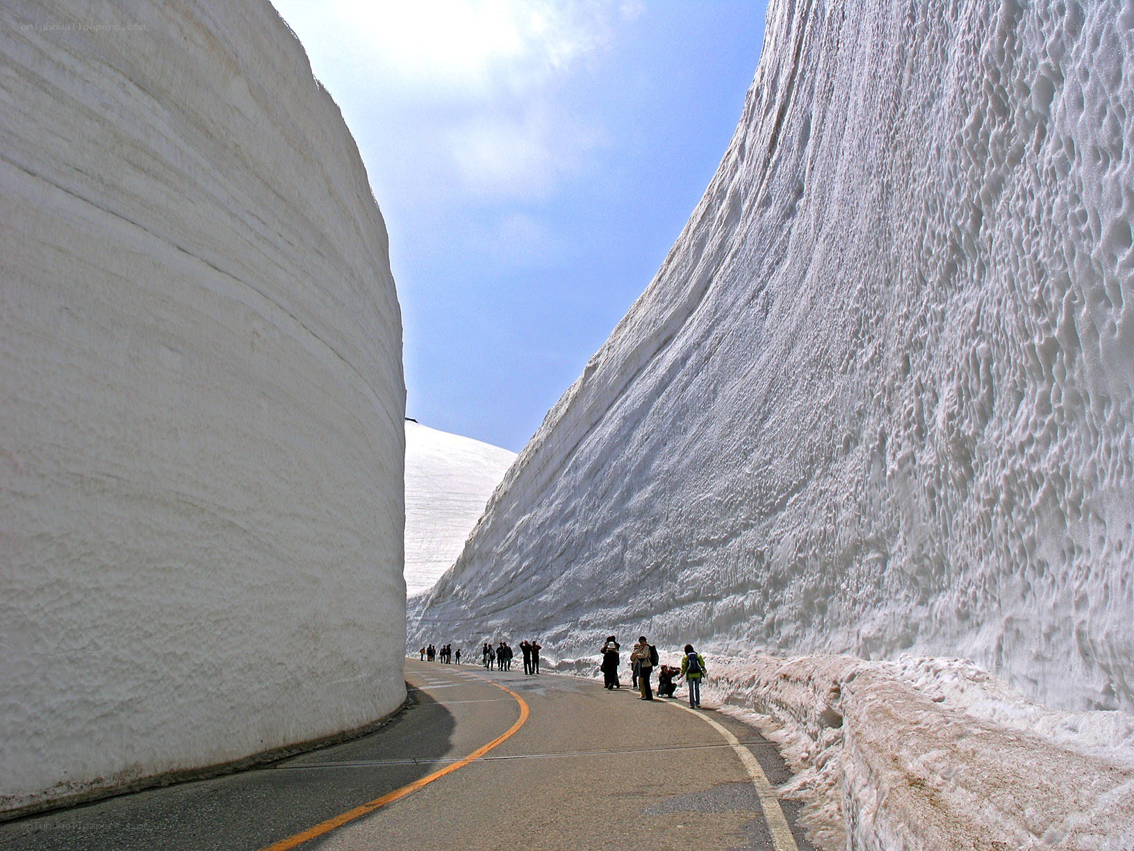 Snow walls on a road