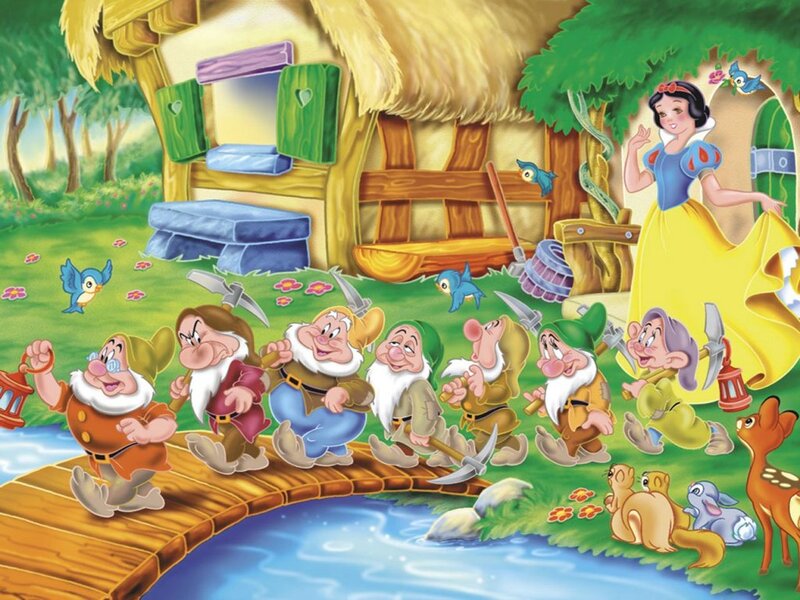 Snow White and the Seven Dwarfs — Green, Cheerful, Afternoon, Illustration