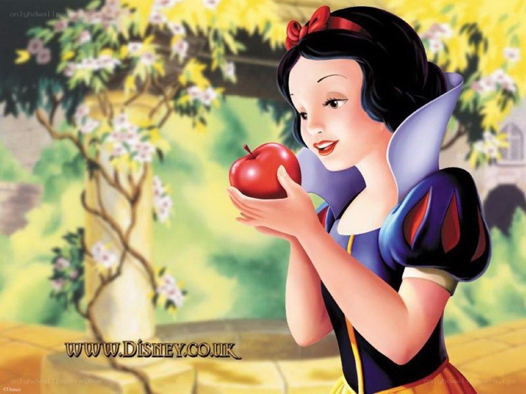 Snow White holding an apple