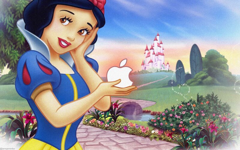 Snow White Holding Apple — Blue, Serene, Sunset