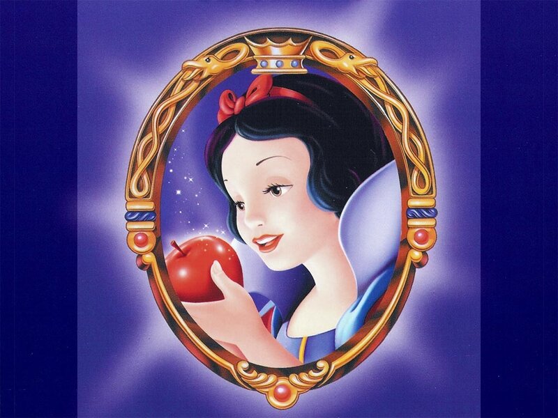 Snow White Holding Apple — Blue, Serene