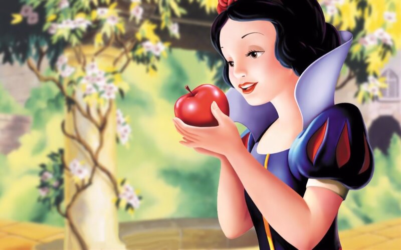 Snow White Holding Apple — Blue