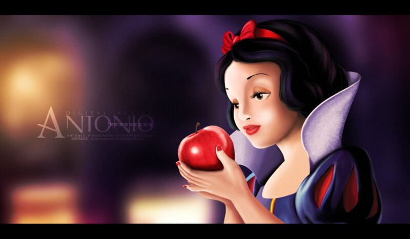 Snow White Holding Apple — Purple, Dramatic