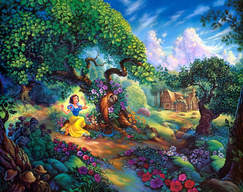 Snow White in Forest — Green, Serene, Afternoon