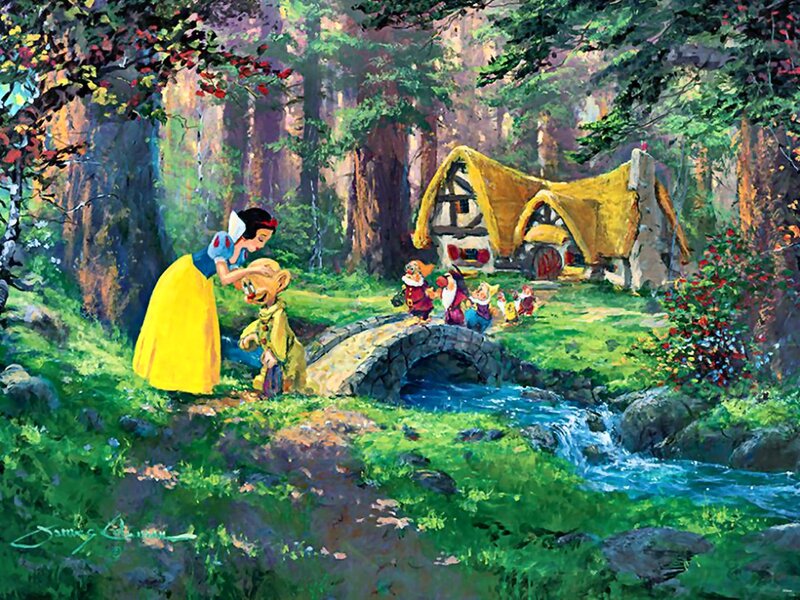 Snow White with Dwarfs — Green, Serene