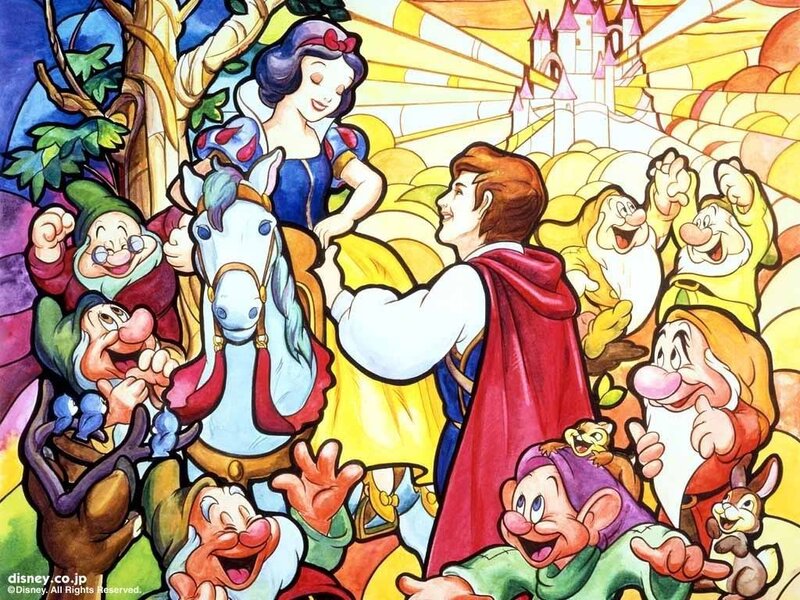 Snow White with Dwarfs — Yellow, Joyful